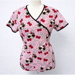 Hello Kitty Pink Nurse Scrub Medical Care Top Small Cute Sunglasses Bow Kawaii